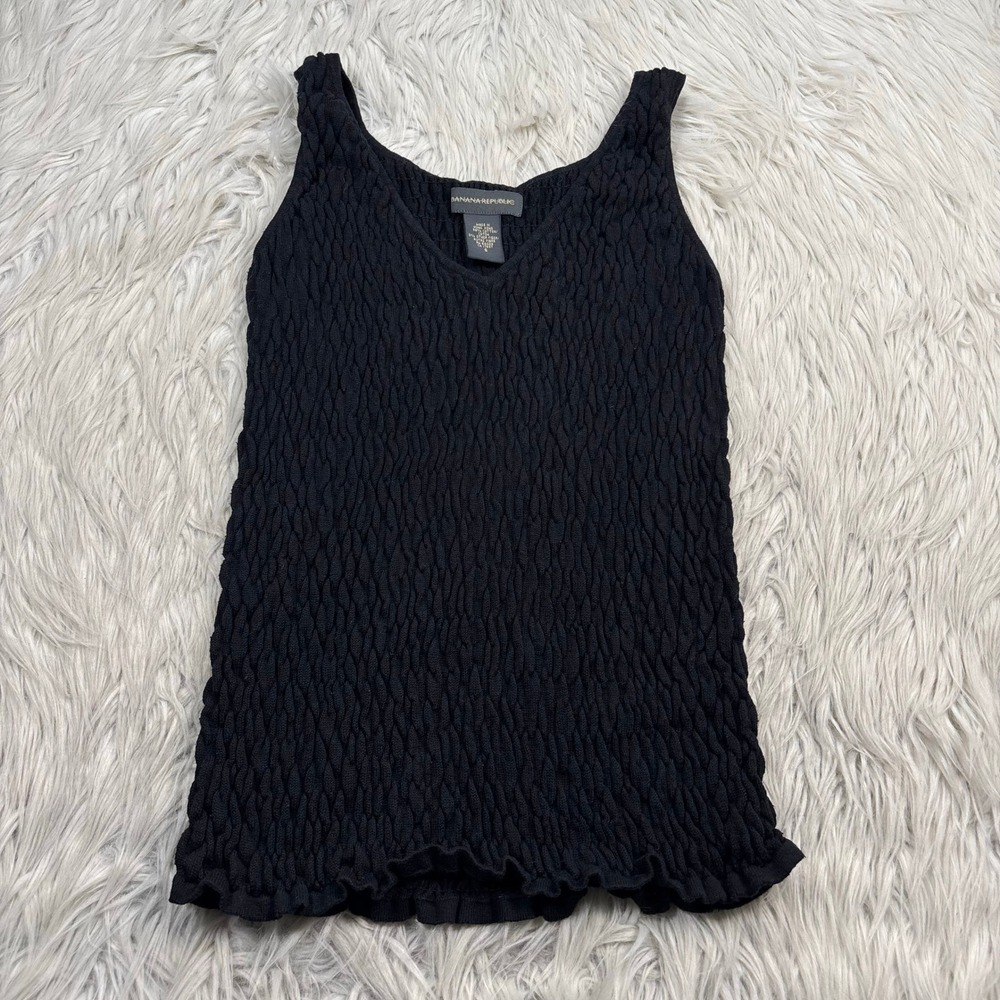 Vintage Y2K Banana Republic Women's S Black Textured Bubble Knit Tank Artsy